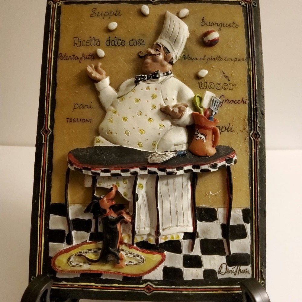 Wall Hanging Chef Juggling Vegetables In Bas Relief